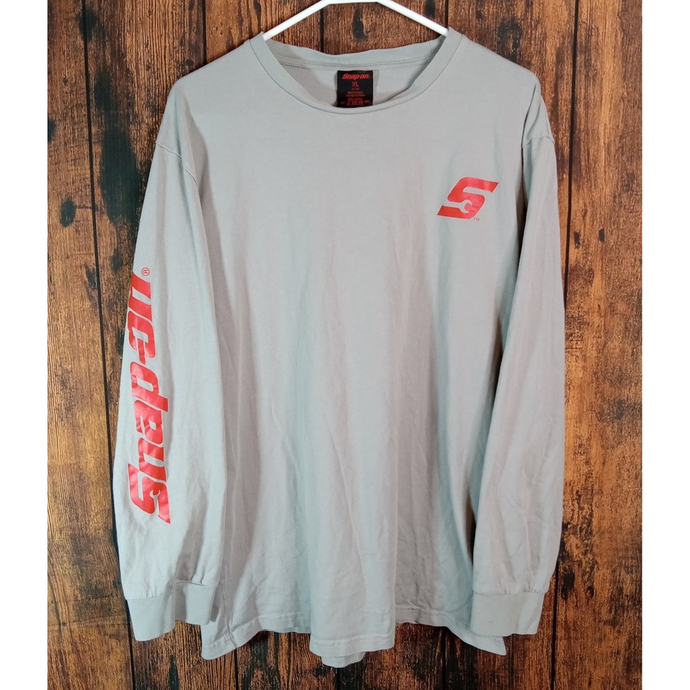 Snap-on Tools Mens XL Long Sleeve T-Shirt Gray Red Logo Graphic Cotton Tee